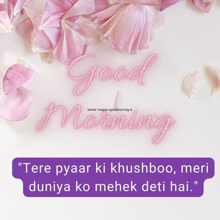 Pink flowers with grey background, good morning quote, unique motivational quote