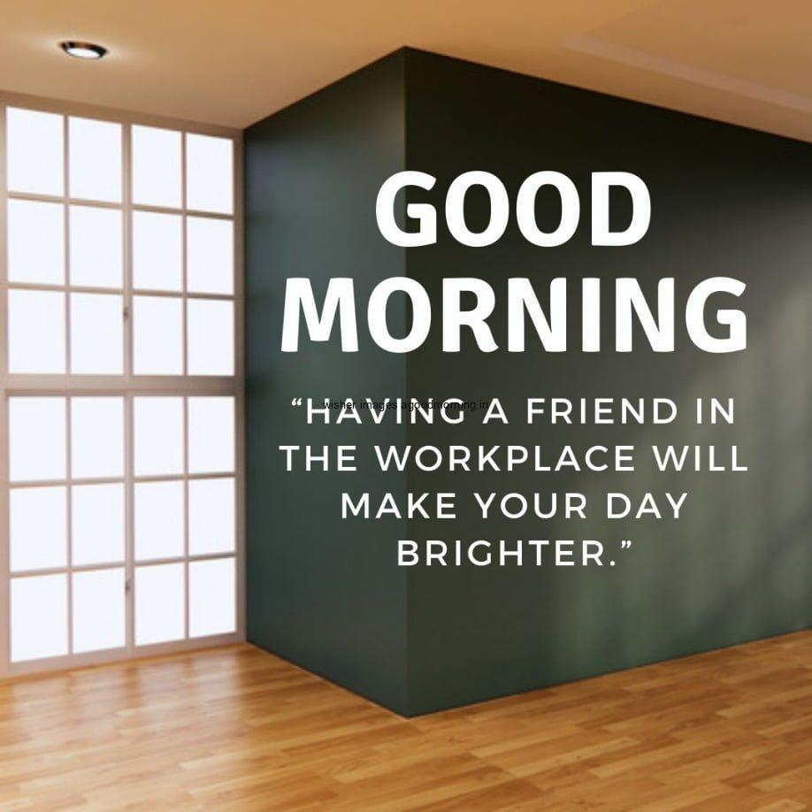 Empty room with black wall, light window, good morning quotes is displayed