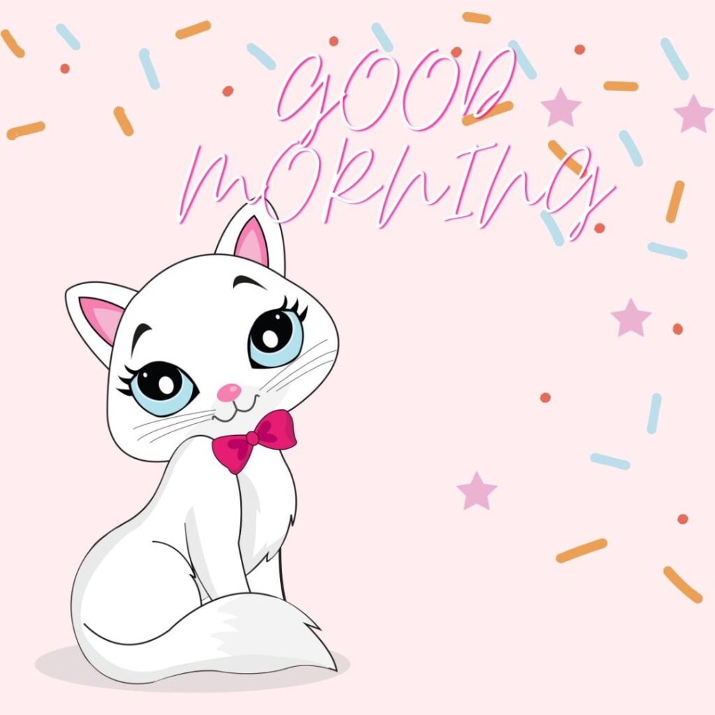 white-cat-with-Pink-neck-bow-tie-good-morning-quote-1024x1024 50+ Good Morning images with Animals & insects