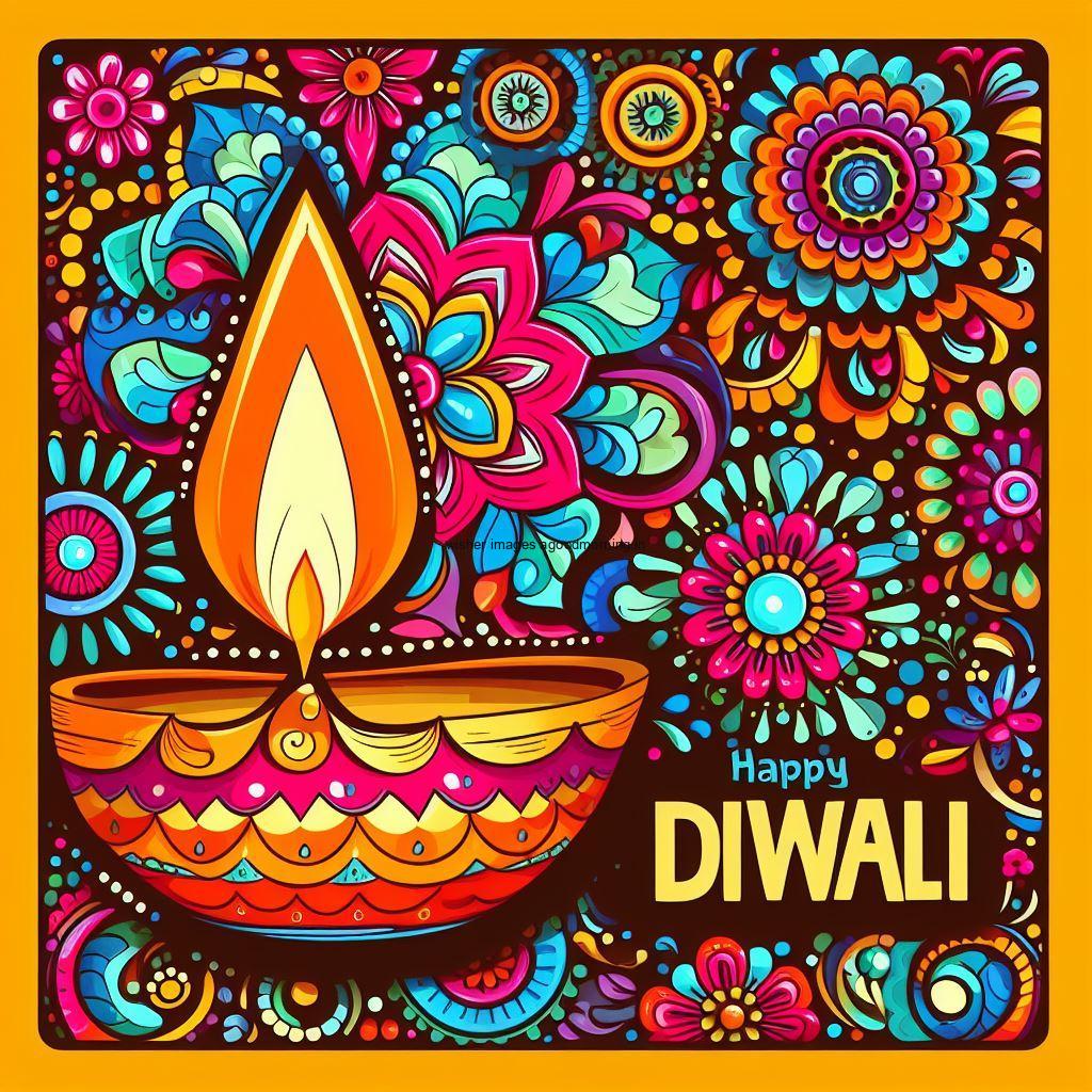 Big diya with beautifull design background colourful art with happy diwali image