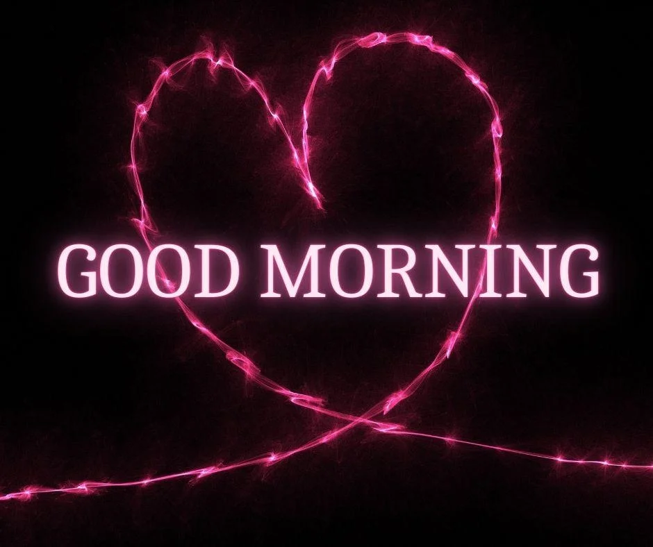 Black background with good morning love image, single line creates the pink Herat