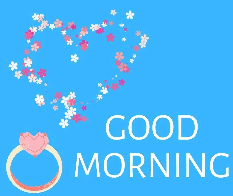 Blue background with white text colour ring with hearts good morning love image