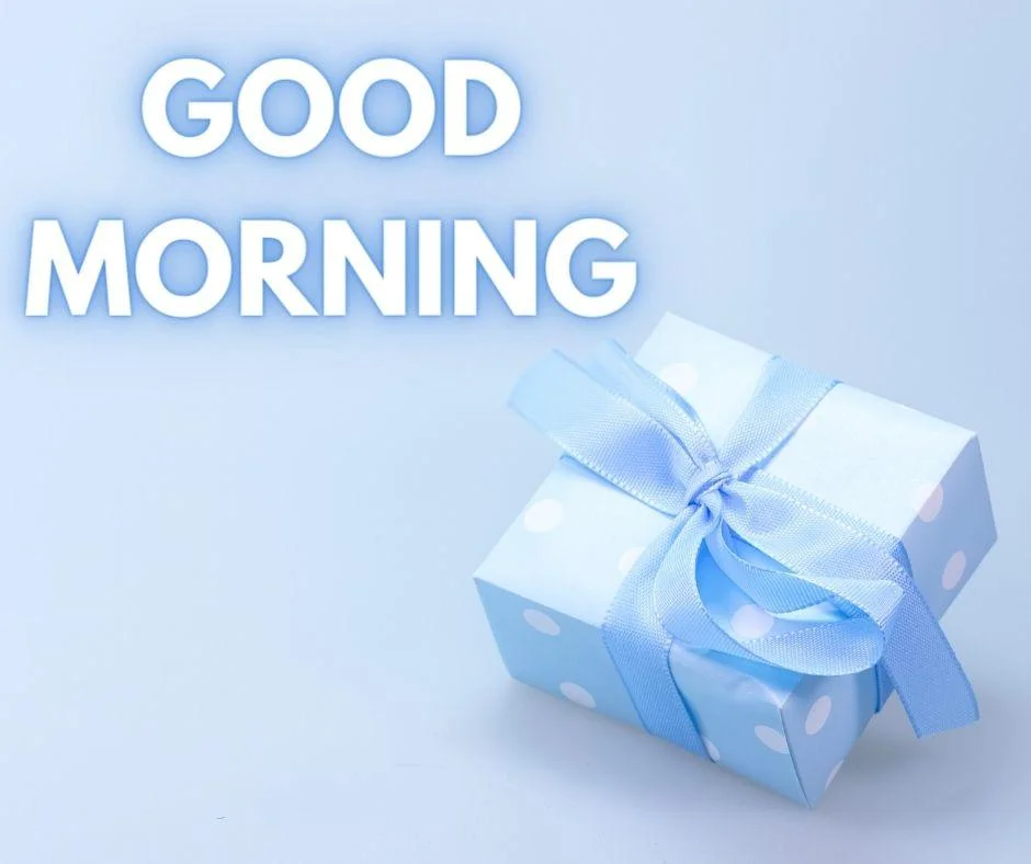 Blue colour background with breautiful sky blue colour gift with sky ribbon box good morning images box