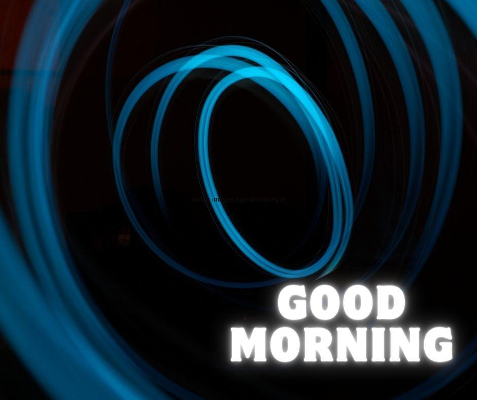 Blue lines create circle background with white text good morning images