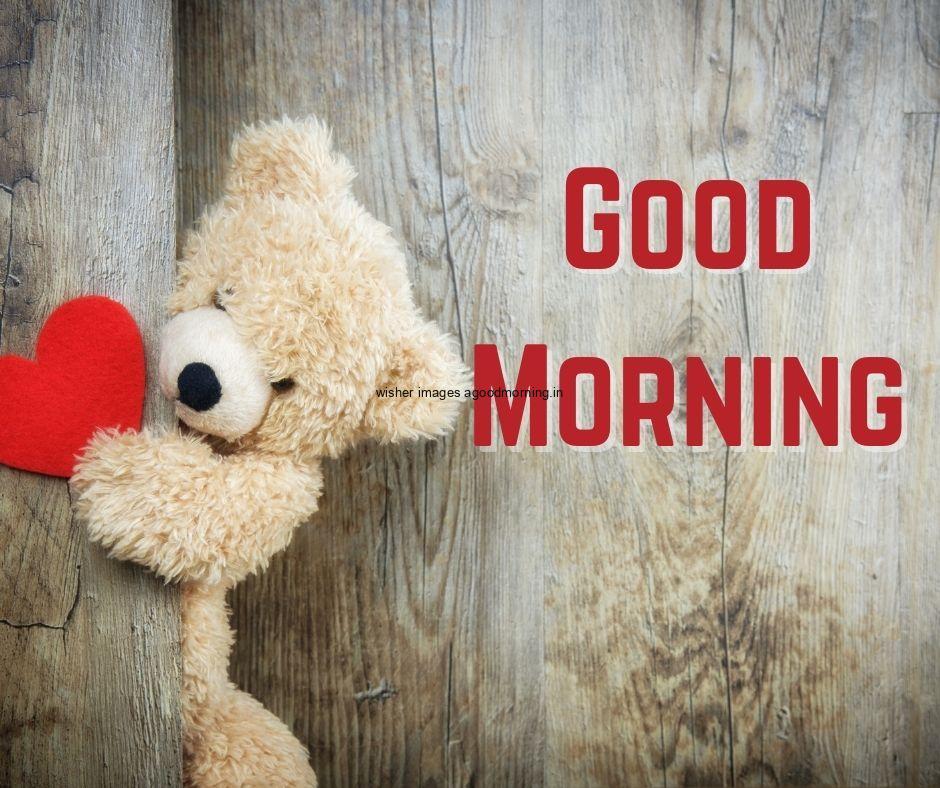 Borwn-teddy-with-red-heart-good-morning-image-with-red-text HD 60+ Good Morning Images For download