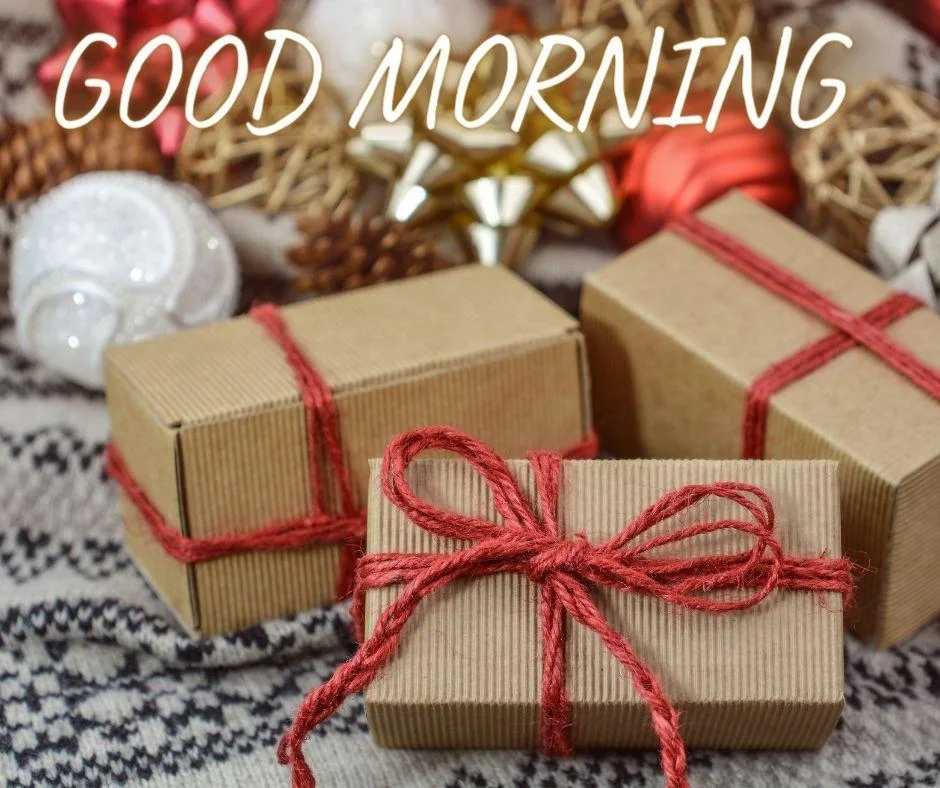 Brown boxes with red ribbons many box good morning image