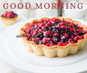 Good Morning food quotes white plate on the pie with berry