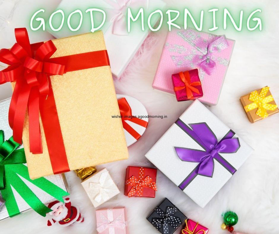 Grey-colour-background-with-many-breautiful-brownwhitepink-colour-gift-with-different-ribbon-box-good-morning-images-box 69+ Good Morning Images With Gift Boxes