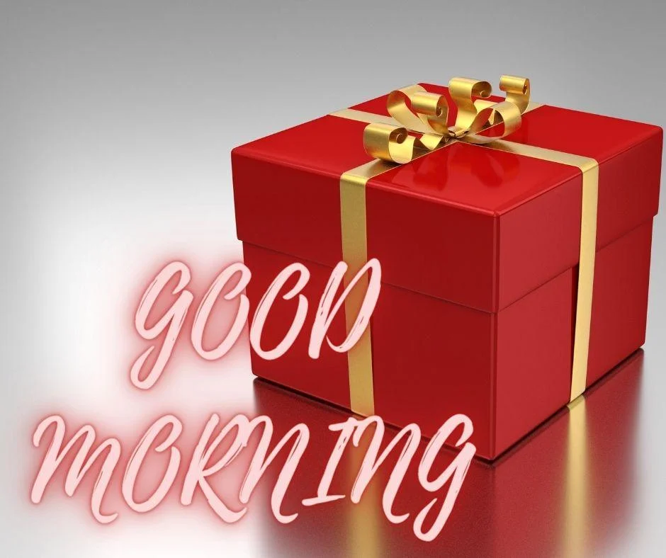 Grey with black colour background with beautifully red colour gift box good morning images box