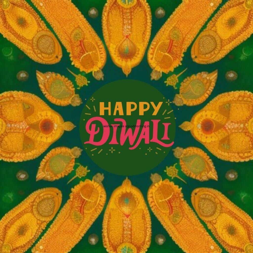 Happy diwali image with dark brown background circle create with flowers and beautiful border happy diwali image