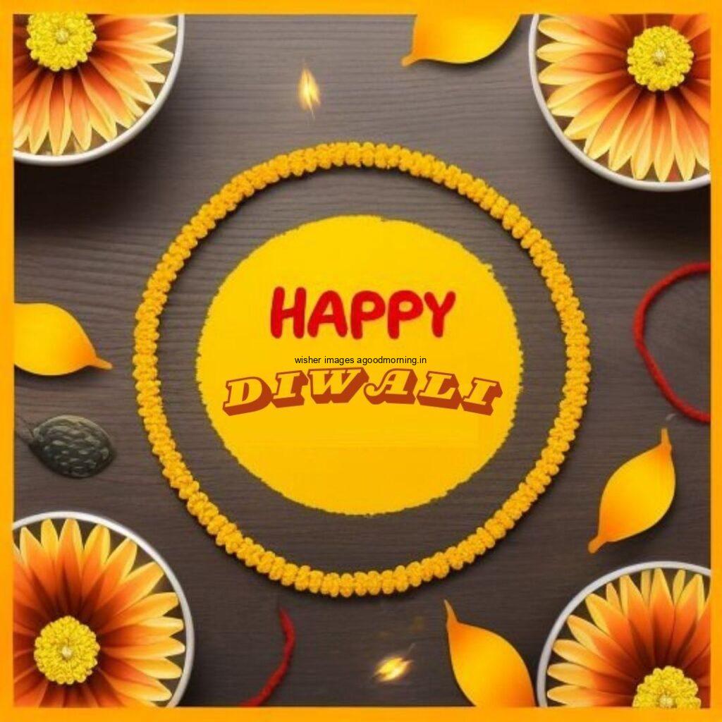 Happy diwali images with dark black background flowers create circle with flowers and beautiful border happy diwali image