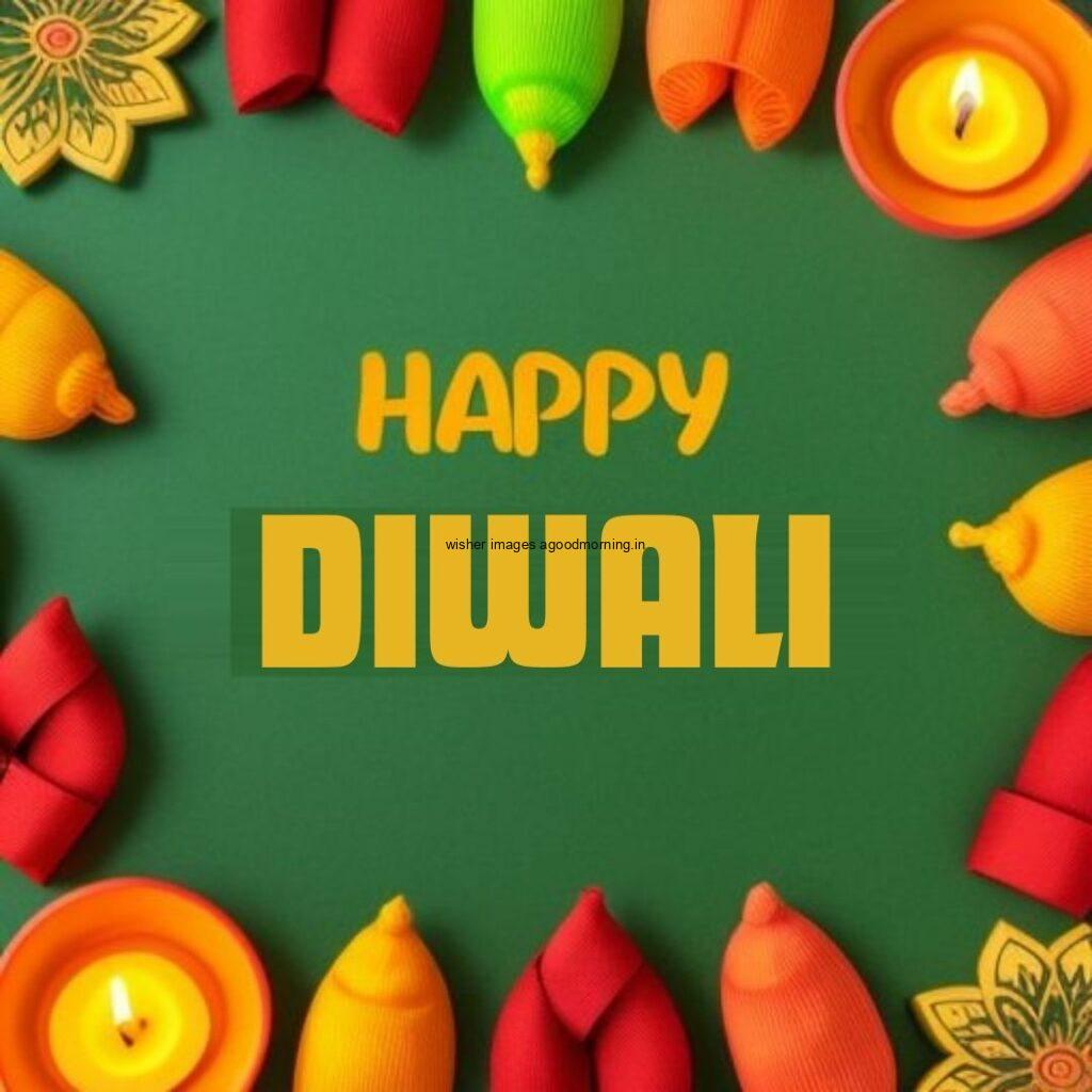 Happy diwali images with dark green background every border have candle and diya happy diwali image