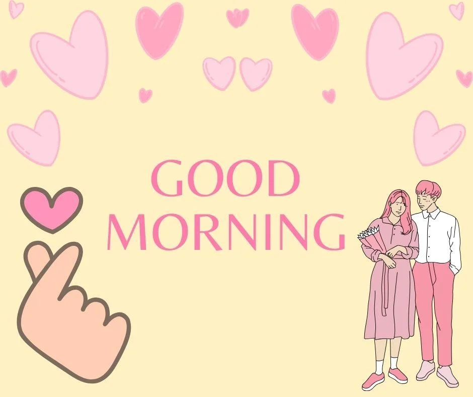 Light yellow background with pink colour text good morning love images couple hug together