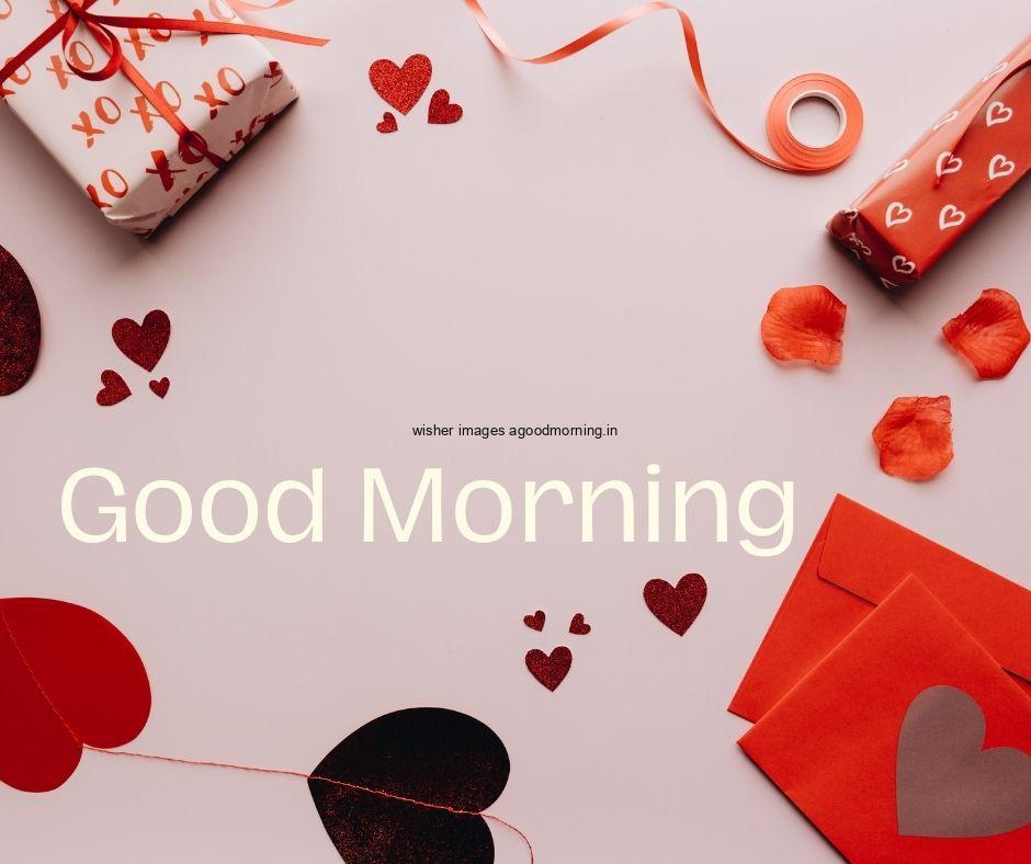 Pink background many party items in the edgs good morning love image black text