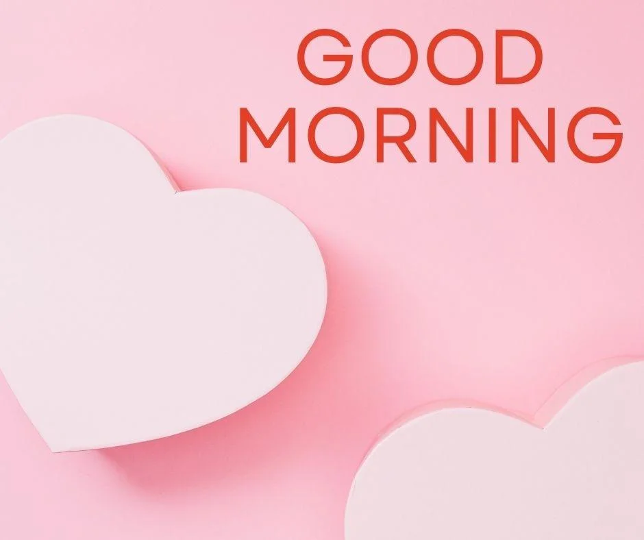 Pink background with good morning love image is placed, pink hreat red text good morning