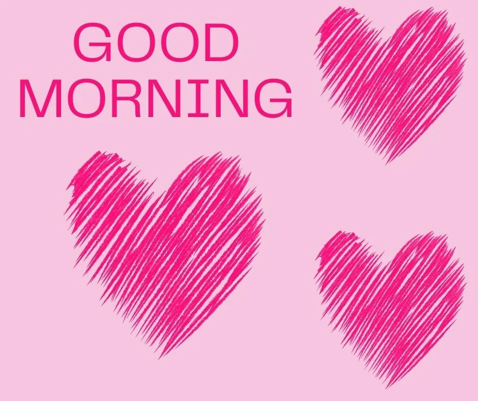 Pink background with good morning love quote is placed, three pink heart placed in the image