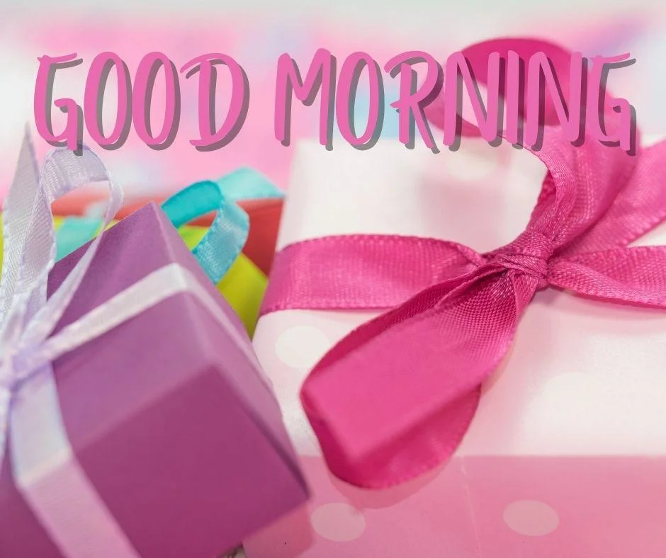 Pink colour background with breautiful pink and purple colour gift boxes, with purple, pink ribbon good morning images box