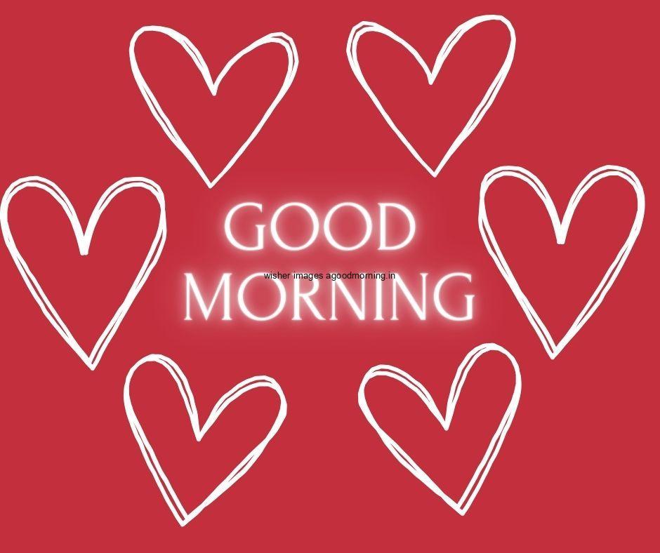 Red-background-with-white-colour-text-good-morning-love-images-many-white-hreat-placed 75+ HD Good Morning Images for Couple