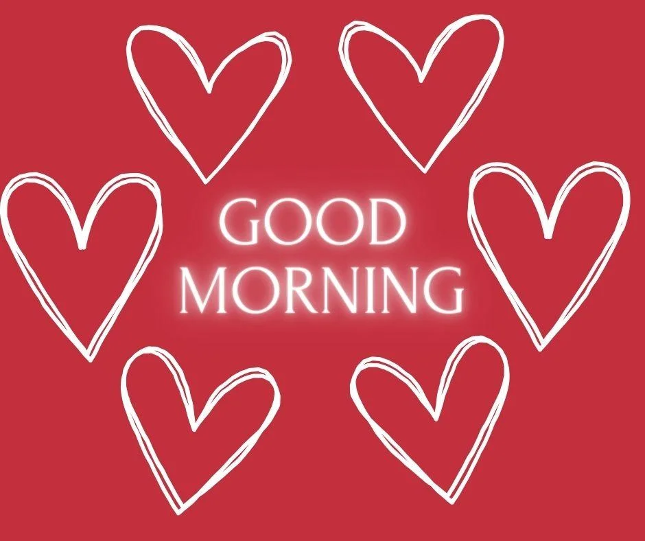 Red background with white colour text good morning love images many white hreat placed