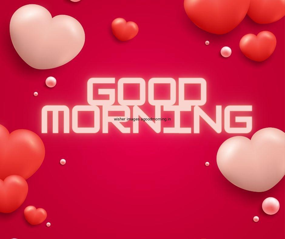 Red-background-with-white-good-morning-text-many-heart-is-placed-on-edgs 50+ Good Morning Love HD Images Download & share