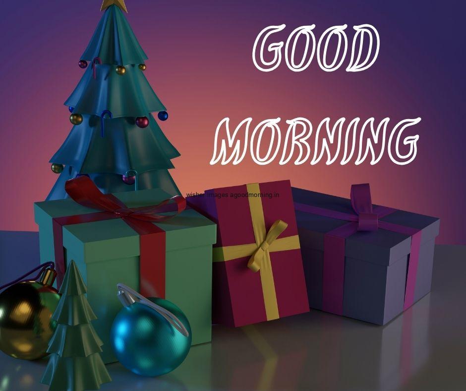 Red with blue colour background with breautiful green,red,purple colour gift boxes good morning images box