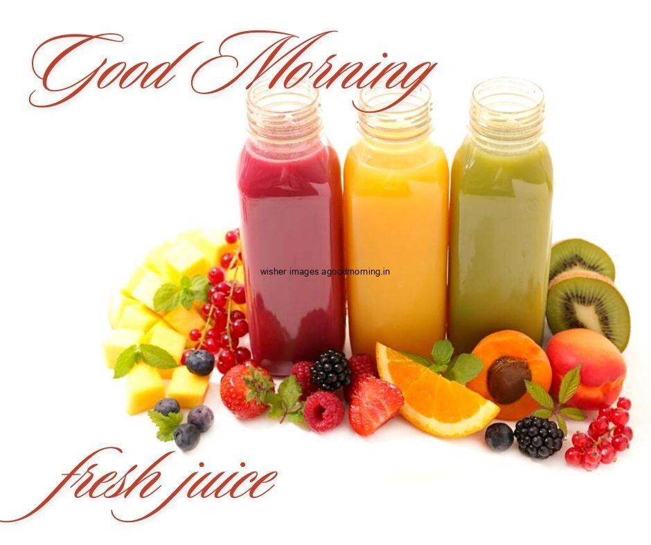 Three jucie Good Morning food images with strawberry juice white with fruit background with good morning Food image