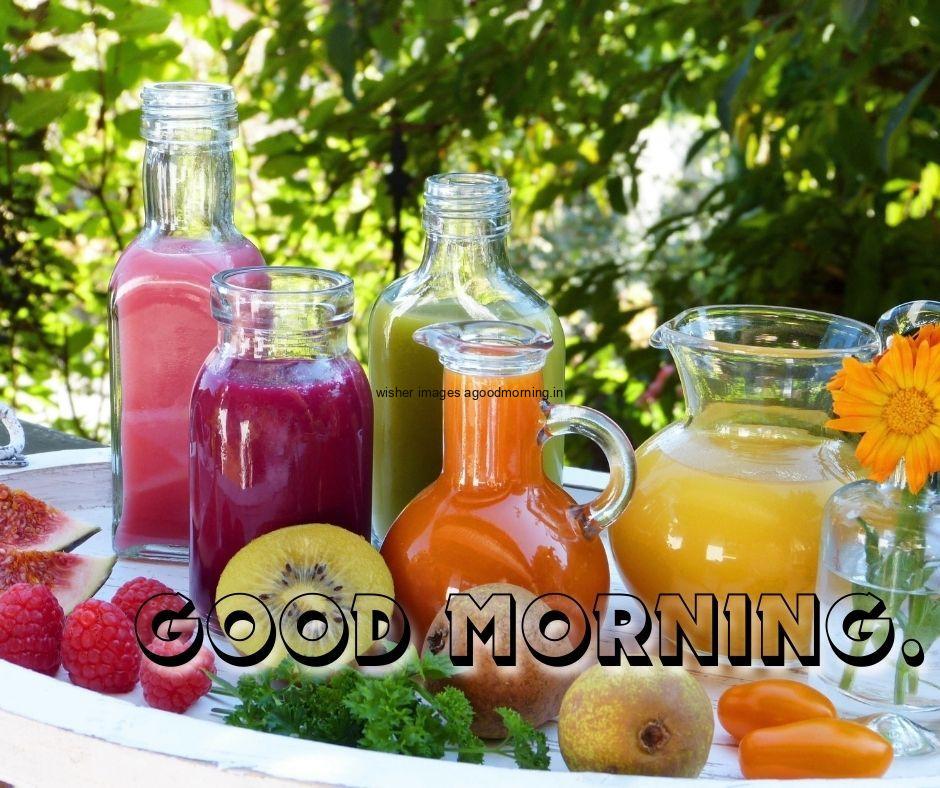 Three jucie and many fruits Good Morning food images with strawberry juice white with fruit background with good morning Food image