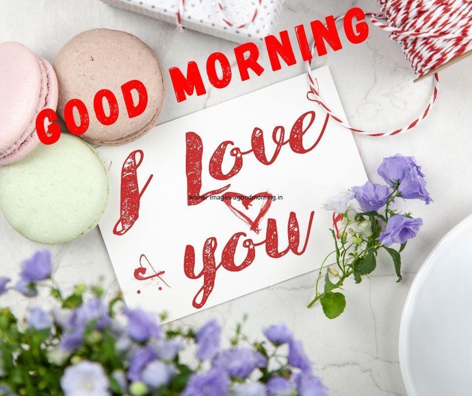 White-background-with-many-food-products-with-purple-flowers-good-morning-quote-is-placed 50+ Good Morning Love HD Images Download & share