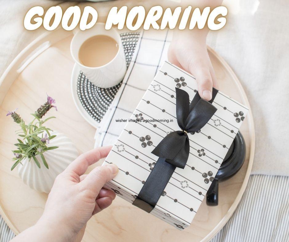 White colour background with breautiful white colour gift boxes good morning images box