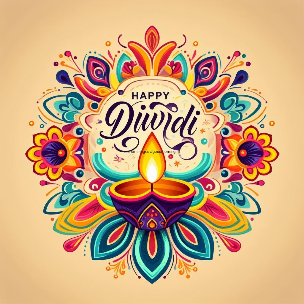 big diya with light brown background colourful art makes amazing design happy diwali image