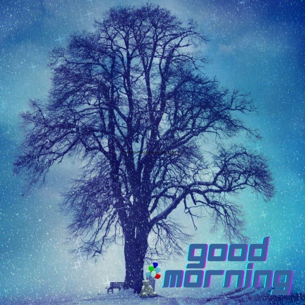 Big tree placed in center background is blue and good morning quote is placed