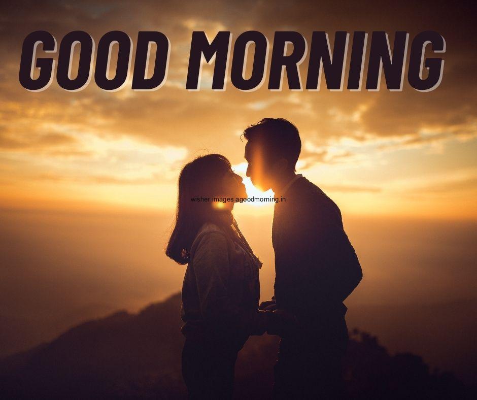 Black colur good morning quote is placed on the top yellow sky couple shadow is setup