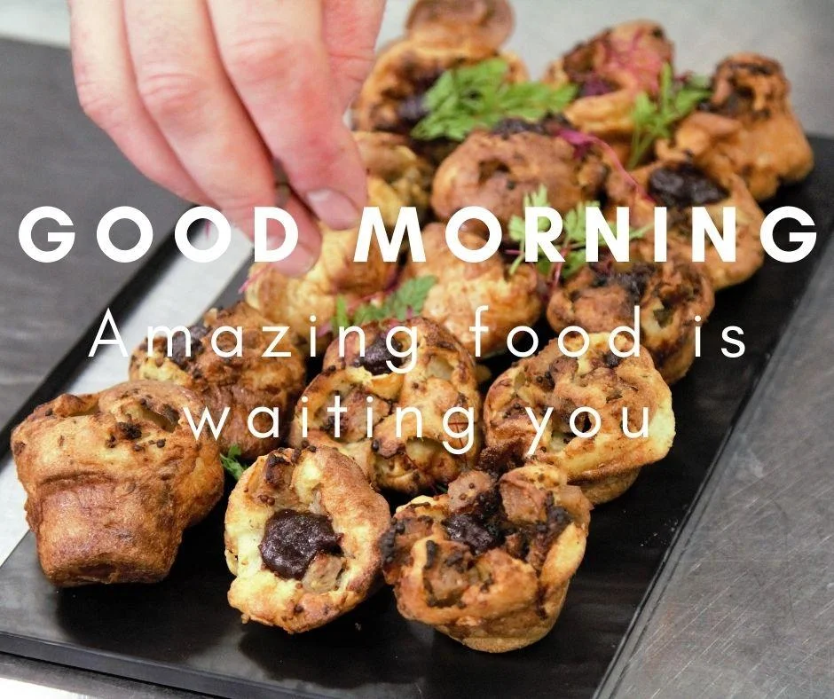 Brown breads on the plates good morning quote is placed