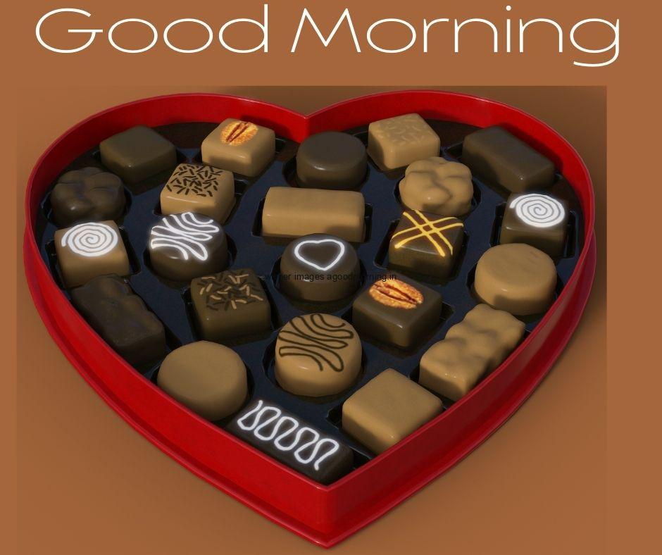 chocolates in the heart shape box brown background good morning love images free download