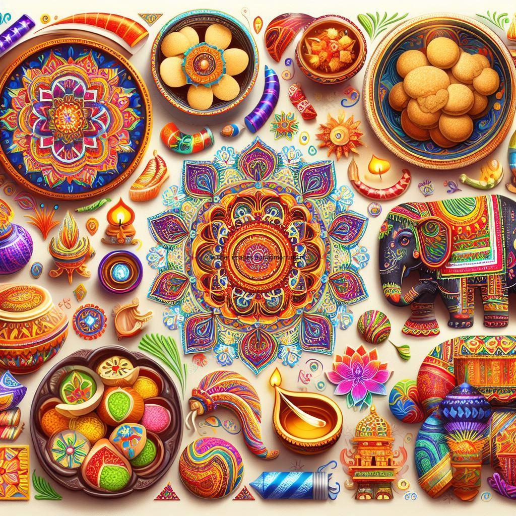 colourful sweets and diya many art combin together for celetebrate the diwali Happy diwali image