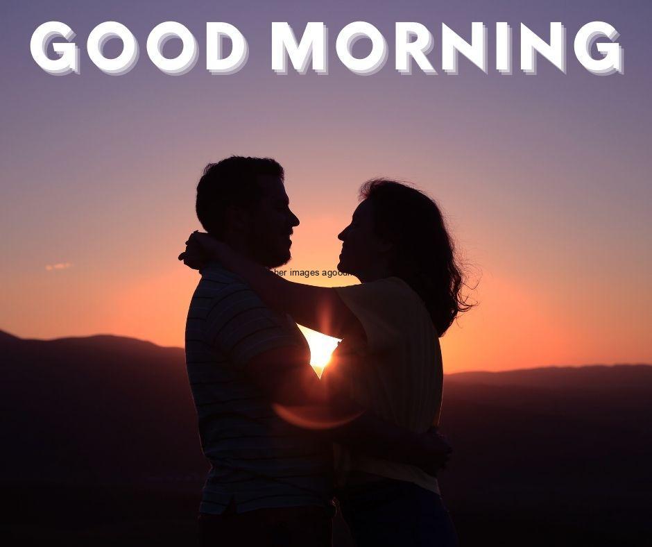 Couple shadows is makes hug good morning quote is placed on the top with white colour