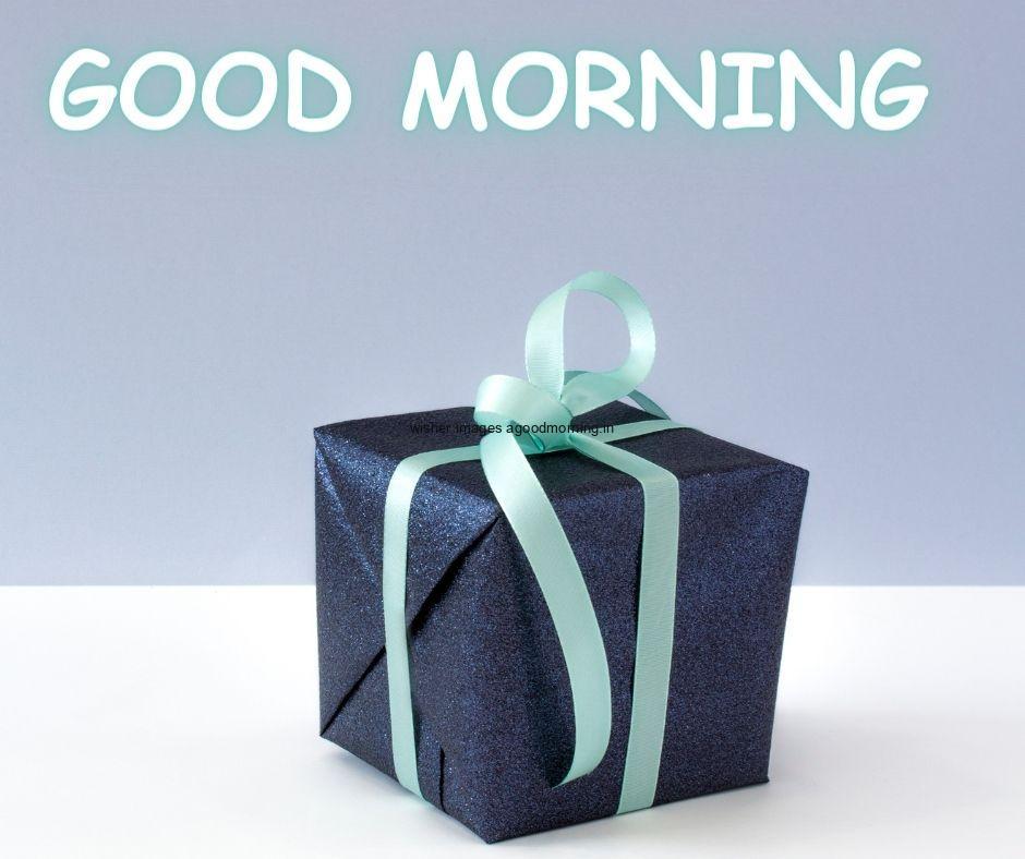 Dark blue colour background with breautiful white blue colour gift box with sky blue box good morning images box