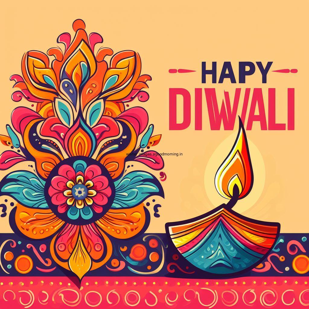 diya with beautiful art and amazing red bottom border and brown background colourful art with happy diwali image