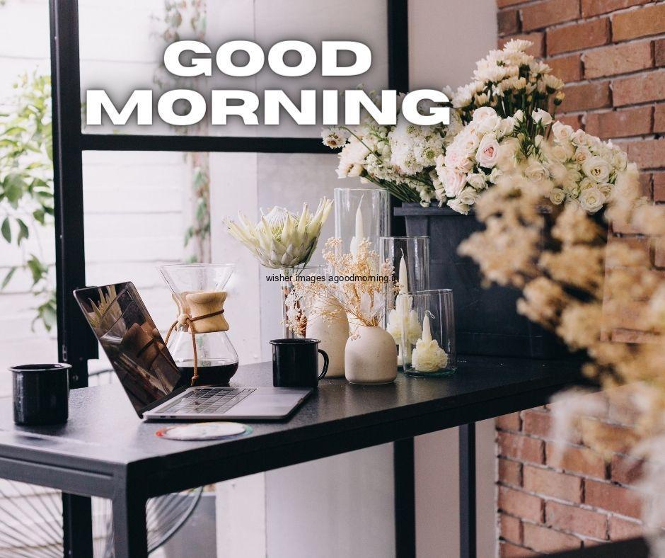 flower-with-vase-on-the-black-table-good-morning-flower-image-good-morning-quote-is-placed 60+ Good Morning Flowers images download & share