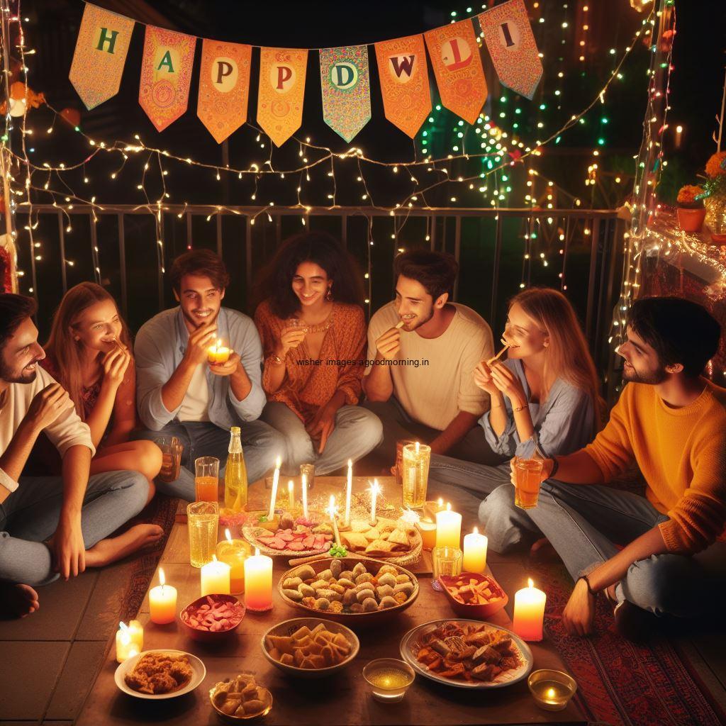 friend celebrate the diwali part in the food table happy diwali images many food items in the table