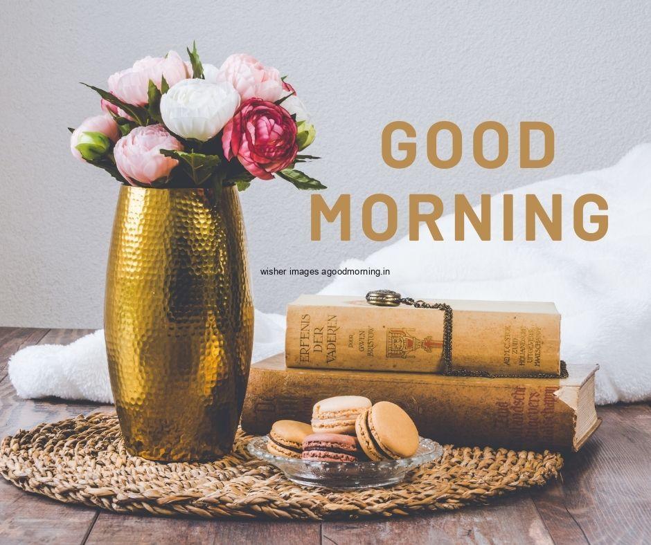 golden-vase-with-biucst-good-morning-brown-text-white-red-white-pink-flowers 60+ Good Morning Flowers images download & share