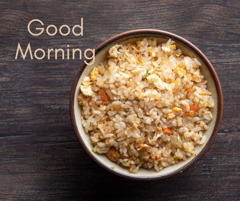 Good morning food images for couple, frayed rice in white bowl black background