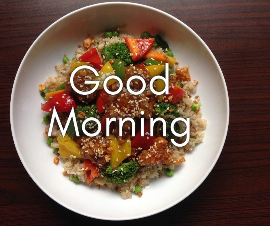 Good morning food images for couple, healthy food in white bowl good morning text is placed