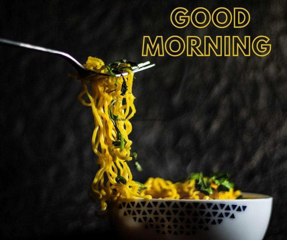 Good morning food images for couple noodle in black bowl