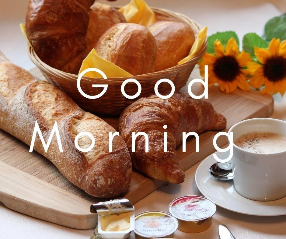 Good morning quote images breaks with tea on cup plate