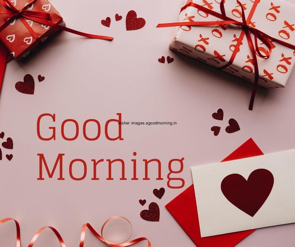 good-morning-quote-is-placed-with-gift-box-pink-background-with-ribbon-many-heart-is-placed 50+ Good Morning Love HD Images Download & share