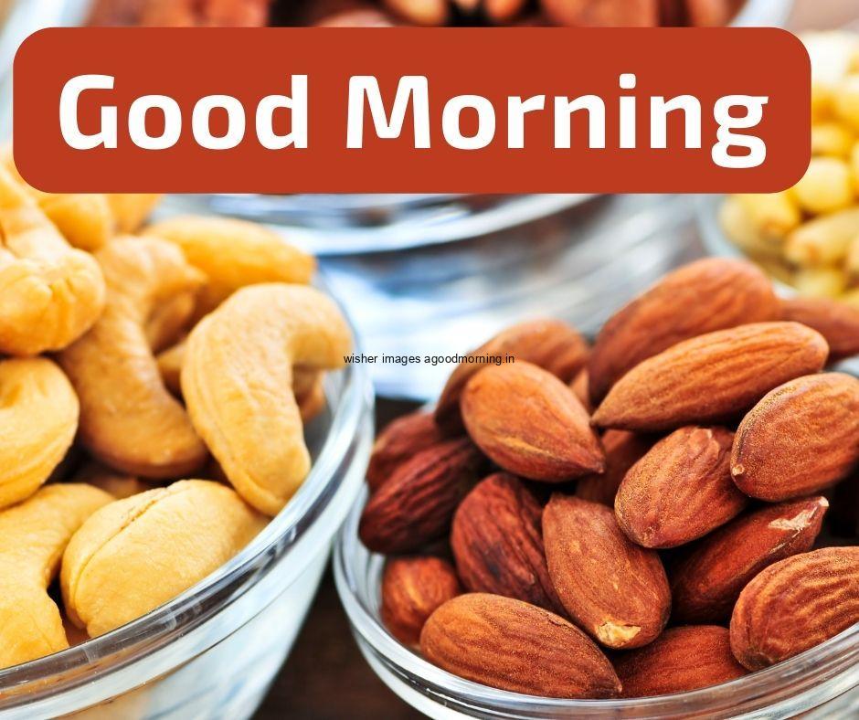 good morning quote with background set, Almond in the bowl