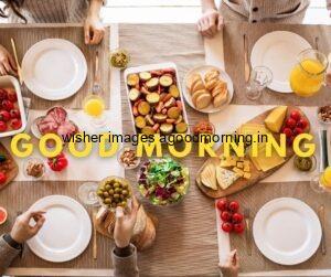 50+ Good Morning food images Free download 17 good morning quote with foue white plates and lot of food on the table