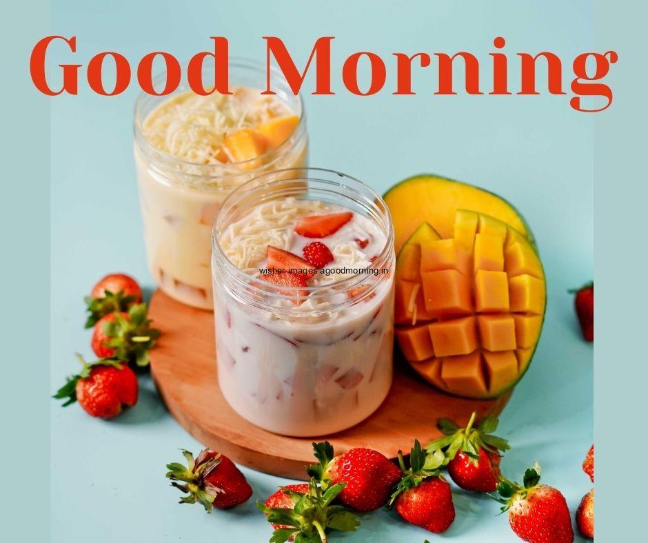 Green background ice cream good morning food quote is placed