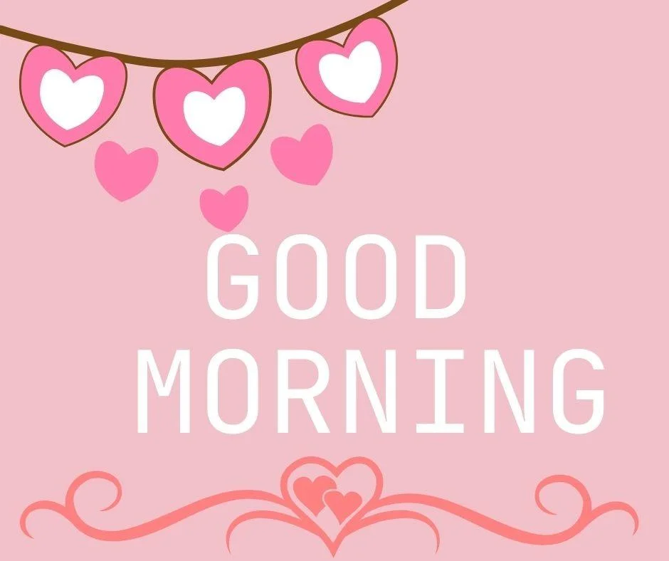 light pink background with good morning love quote is placed, heart heaging on the left top